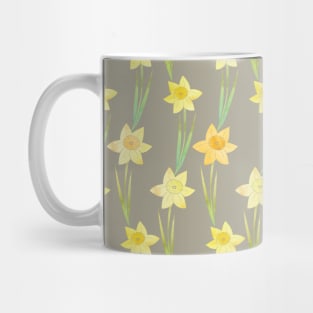 Yellow Watercolour Stemmed Daffodil Pattern on Khaki Mug